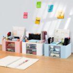 SHUTTLE ART Modern Desk Storage Organizer Box with 2 Drawers –Stackable Desk Organizer with Pen Holder and 5 Compartments – Perfect for Office, Home, School, Art Supplies, Crafts, and Stationery(Blue) - Image 9