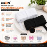 MDN 05 Meter White & 05 Meter Black Polyester Elastic for Sewing, Stitching, Tailoring, Elastic Pants Waist & DIY Craft (Woven Elastic Cord, 12MM) - Image 2