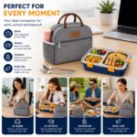 Misamo Enterprise Lunch Box with Insulated Lunch Bag Combo, 3 Compartment Stainless Steel Lunch Box with Spoon & Fork, Leak Proof Food Container for School, Office & Travel (Grey Bag+Blue Lunch Box) - Image 5