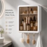 KINHA Wall Mounted Storage Cabinet for Kitchen & Bathroom – Multipurpose Plastic Wall Shelf Organizer with Doors, Space Saving Hanging for Bathroom Accessories, Kitchen Storage Rack - Image 5
