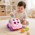 Pull Along Shape Sorting Car Toy for Toddlers 1+ Year | Educational Shape Sorter Vehicle with 4 Textured Shape Blocks & Storage Compartment | Montessori Learning Toy (Pink) - Image 6