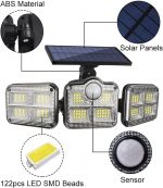 Solar Motion Sensor LED Bright White Light Outdoor for Home Wall Room Balcony Garage Backyard Garden with 122 LEDs and 3 Adjustable Heads and Remote Control (Pack of 1) - Image 4