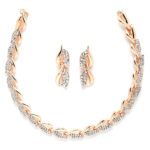 ZENEME Women American Diamond Studded Intrcately Designed Leaf Shaped Necklace With Earring Jewellery Set For Women and Girl (Style 4)