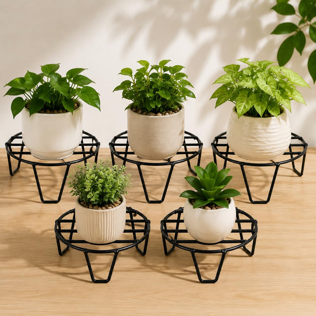 71omx210caL._SL1254_.jpg TrustBasket Eclips Plant Stands Black (Set of 5) | Premium Strong and Durable Flower Pot Stand for Home Garden, Outdoor Balcony Indoor Living Room Decor | Gamla Stand - Image 1