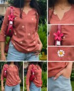 Women Peach Embroidered Cotton Short Kurti | Casual Office & College Kurti Top for Girls - Image 5