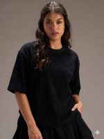 RodZen Women Half Sleeve Polycotton Rib Textured Oversized Tshirt|Drop Shoulder|Loose Fit Tshirt|Stretchable - Image 3