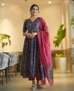 Nermosa Women Printed Anarkali Kurta and Pant Set with Dupatta - Image 5