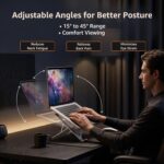 amazon basics Laptop Stand, Height-Adjustable, Foldable, Portable, Ventilated, Fits Up to 15.6-Inch Laptops (Aluminium Alloy, Silver) - Image 4