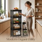 Plastic Storage Trolley Rack with Wheels, 5-Layer Rolling Utility Cart, Space-Saving Home Organizer Rack, Kitchen, Bathroom, Office Storage| Black (1 Pcs, 5-Layer) - Image 3