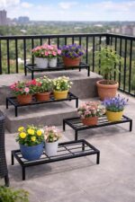 Kundi Plant Stand for Balcony Decoration | Anti-Rust Metal Pot Stand for Indoor & Outdoor Plants | Garden Flowerpot Stand | Black | 24 Inch | (Pack of 4) (Pack of 4) - Image 5