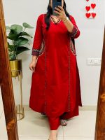 MEERA FAB Women Floral Printed Pure Cotton Straight V-Neck Kurta with Palazzos & Dupatta - Image 2