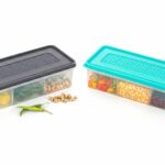 MAGIC SPOON Multipurpose 3 Section Storage Container | Spice Box, Pickle Jar, Fridge Organizer, Dry Fruit, Vegetable & Kitchen Storage Container- Combo Pack (2000ml X 2) (AQUA-GREY)