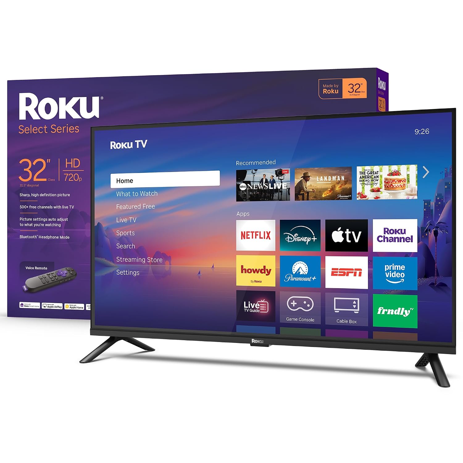 71pI1G4a33L._SL1500_.jpg Roku Smart TV 2026-32 Inch Select Series, 720p HD TV - RokTV with Voice Remote - Flat Screen LED TV with Wi-Fi for Live Local News, Sports and Movies Streaming - Bluetooth Headphones Mode - Image 1
