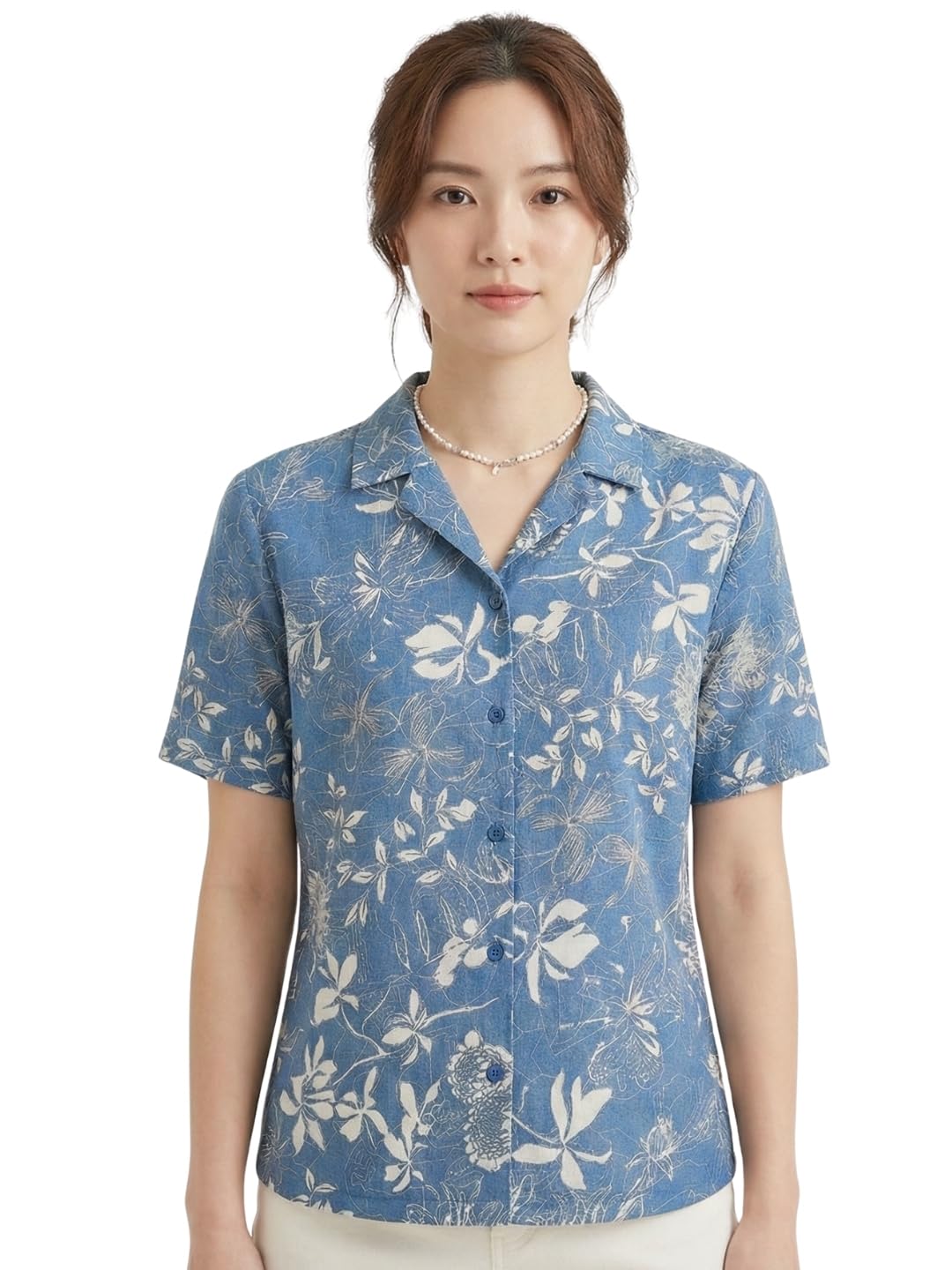 71ppJ5UoEvL._SL1440_.jpg Premium Floral Prints Shirt for Women with Short Sleeves, Ultra-Soft Cotton Blend, Regular Fit Womens Stylish Shirt Casual, Formal, Party, Beach, Summer Wear - Image 1