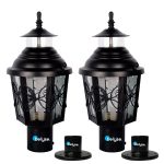 Belyse Lily Garden Lamp, Antique Wall Lights for Outdoor Vintage Decor, Decorative Lamp for Patio, Entryway, Steel and Glass Terrace Light with B22 Holder & Base Stand, 15cm Dia, Black, Pack of 2