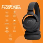 JBL Tune 520BT Wireless On Ear Headphones with Mic, Upto 57H Battery, Speed Charge : 5 Min Charge Gives Up to 3H of Playback, Multipoint Connect, Customizable Bass with Headphones App, BT 5.3 (Black) - Image 2