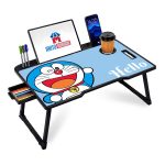 Foldable Wooden Laptop Bed Tray Table, Multifunction Lap Tablet Desk with Cup Holder, for Eating Breakfast, Reading Book, Working, Watching Movie on Bed (Doremon)
