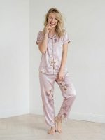 Women’s Satin Casual Printed Loungewear Set with Half Sleeves | Sleepwear for Everyday Comfort | Night Wear Collared Neck Pyjama Set - Image 3