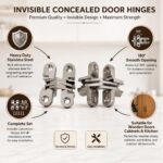 Prince Eleven 2 PCS Invisible Concealed Door Hinges with Screws | Heavy Duty Stainless Steel Cross Folding Hinge | 180° Frameless Hidden Hinges for Wooden Doors Cabinets and Kitchen (CCH-003) - Image 5