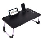 Wood Smart Multipurpose Foldable Laptop Table with Cup Holder, Study Table, Bed Table, Breakfast Table, Portable,Ergonomic & Rounded Edges/Non-Slip Legs (New Black) - Image 3