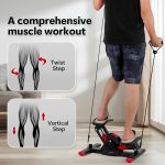 Mini Stair Stepper for Exercise with Resistance Bands | Hydraulic Steppers for Home Workout | Cardio Fitness Equipment for Weight Loss, Legs, Arms & Core Training | with LCD Monitor (Red) - Image 4