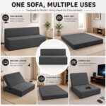 Convertible Sofa Bed Folding Floor Couch, Premium Upholstered Foam Sofa Cum Bed for Adults, Compact Space Saving Design for Home, Guest Room & Apartment (Graphite Grey, 6 * 6, Square) - Image 4