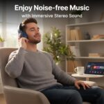 pTron Studio w/ 60Hrs Playtime, Wireless Over-Ear Headphones with HD Mic, Dual-Device Pairing, Immersive Sound, 40mm Drivers, BT5.4, 3.5mm Aux Port, TF Card Slot & Type-C Fast Charging (Blue) - Image 4