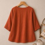 RIEKA Women's Embroidered Top for Women, Maroon V Neck Rayon, 3/4 Sleeve Casual Loose Fit Tunic, Boho Blouse for Women, Korean Style - Image 3