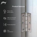 Godrej Door Hinge| 3 inch x 12 Gauge | 6 pcs | Kabza Suitable for Windows, Wardrobes & Cabinets | Thickness Upto 2.5 mm | Premium Satin Finish Door-Hardware - Image 5