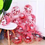 Party Propz Red Confetti Balloons For Birthday - Set of 15 Pcs (12 inch) Christmas Decoration | Giant Confetti Balloons For Decoration | Red Balloon For Decoration Birthday (Latex)