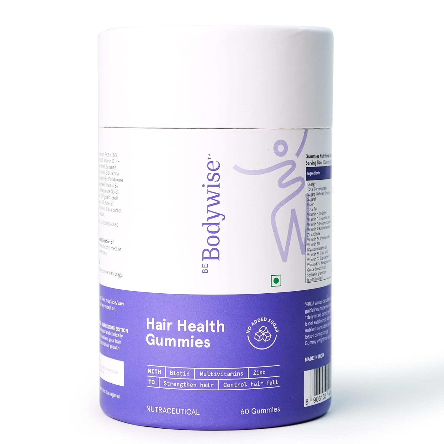 71rbKkSlfL._SL1500_.jpg Be Bodywise Biotin Hair Gummies | 60 Days Pack | With Biotin, Zinc, Folic Acid, Fibre & Multivitamin | Strawberry Flavour | No Added Sugar & Gut Friendly - Image 1