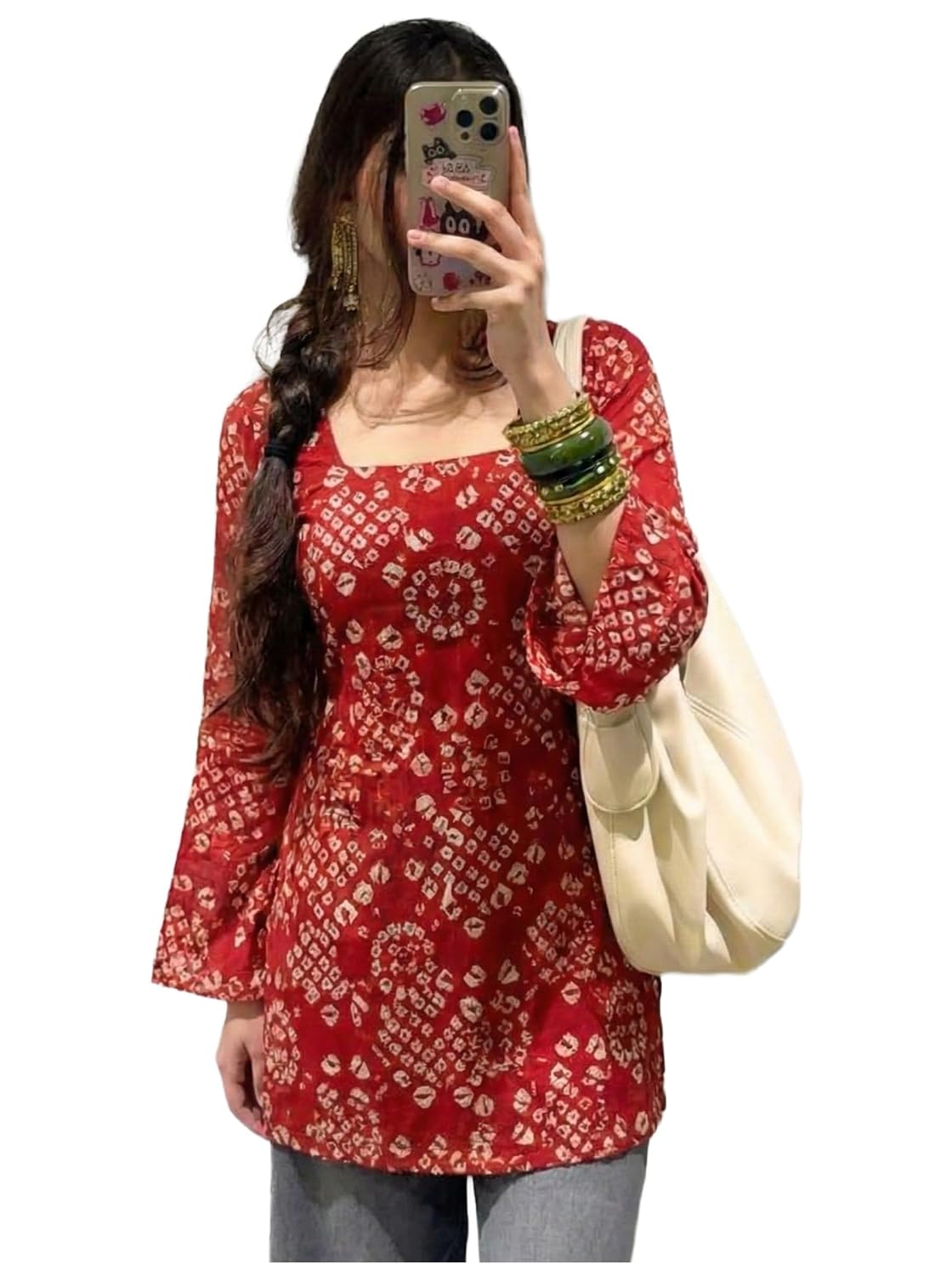 71rnJFRpMIL._SL1500_.jpg ANNI Designer Women’s Viscose Blend Printed Short Kurti | Straight Fit Casual Ethnic Top | Square Neck Full Sleeve Kurta Office College - Image 1