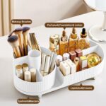 Oslen 360° Rotating Makeup Brush Holder Organizer with Drawers | Premium Large Makeup Organizer for Vanity, Bathroom & Desktop | Skincare, Cosmetics & Accessories Storage Box (White) - Image 4