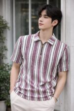 London Hills Men’s Loose Fit Half Sleeve Vertical Striped Polo T-Shirt with Zip Collar | Premium Polyester Fabric | T Shirt for Man | Tshirt | Shirts Men | Tshirt for Man | Men T-Shirts - Image 5