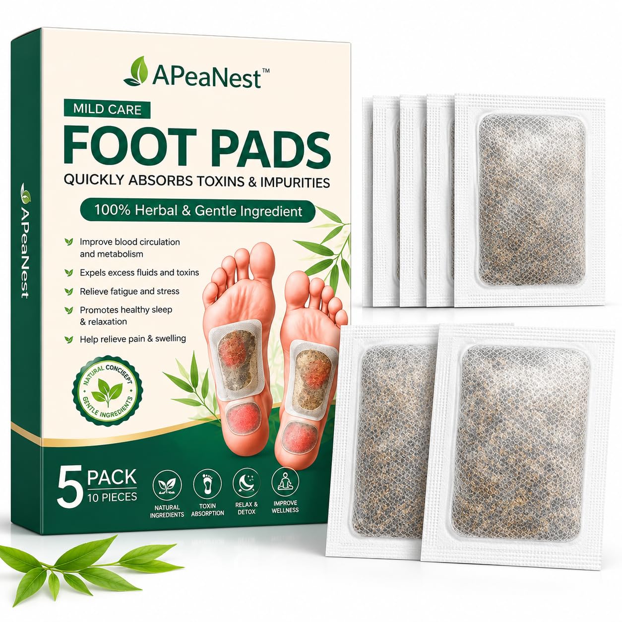 71s40ucscnL._SL1254_.jpg Detox Foot Patches Overnight Bamboo Vinegar, Herbal Detox Foot Pads with Ginger, Foot Detox Pads for Sleep & Relaxation, Acupoint Foot Patches for Stress Relief, Natural Foot Care for Men & Women - Image 1