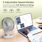 Portronics Airloop Portable & Rechargeable Desk Fan with Automatic 92° Oscillation, 6.1 Inch Blade, BLDC Motor, 90° Tilt, 3 Speeds, 4000mAh Battery, Type-C Charging, Low Noise, for Home & Office Use - Image 7
