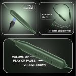 Z2 Bluetooth Neckband Headphones, Black, 52 Hours Playtime, Wireless, Built-in Mic, Voice Assistant Bluetooth Headphone (Green) - Image 7