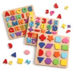 Wooden Alphabet Numbers Shapes Puzzle Board for Kids 2 3 4 5 Years | Montessori Learning Educational Toy | ABC & Number Puzzle Set for Toddlers, Boys & Girls | Preschool Gift