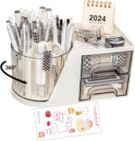 360° Rotating Desk Organizer with 2 Drawers | Multi-Purpose Pen Stand & Stationery Holder | Smooth Steel Ball Bearing For Office, Study & Home Desk Storage I Makeup Brush Holder Makeup Organizer