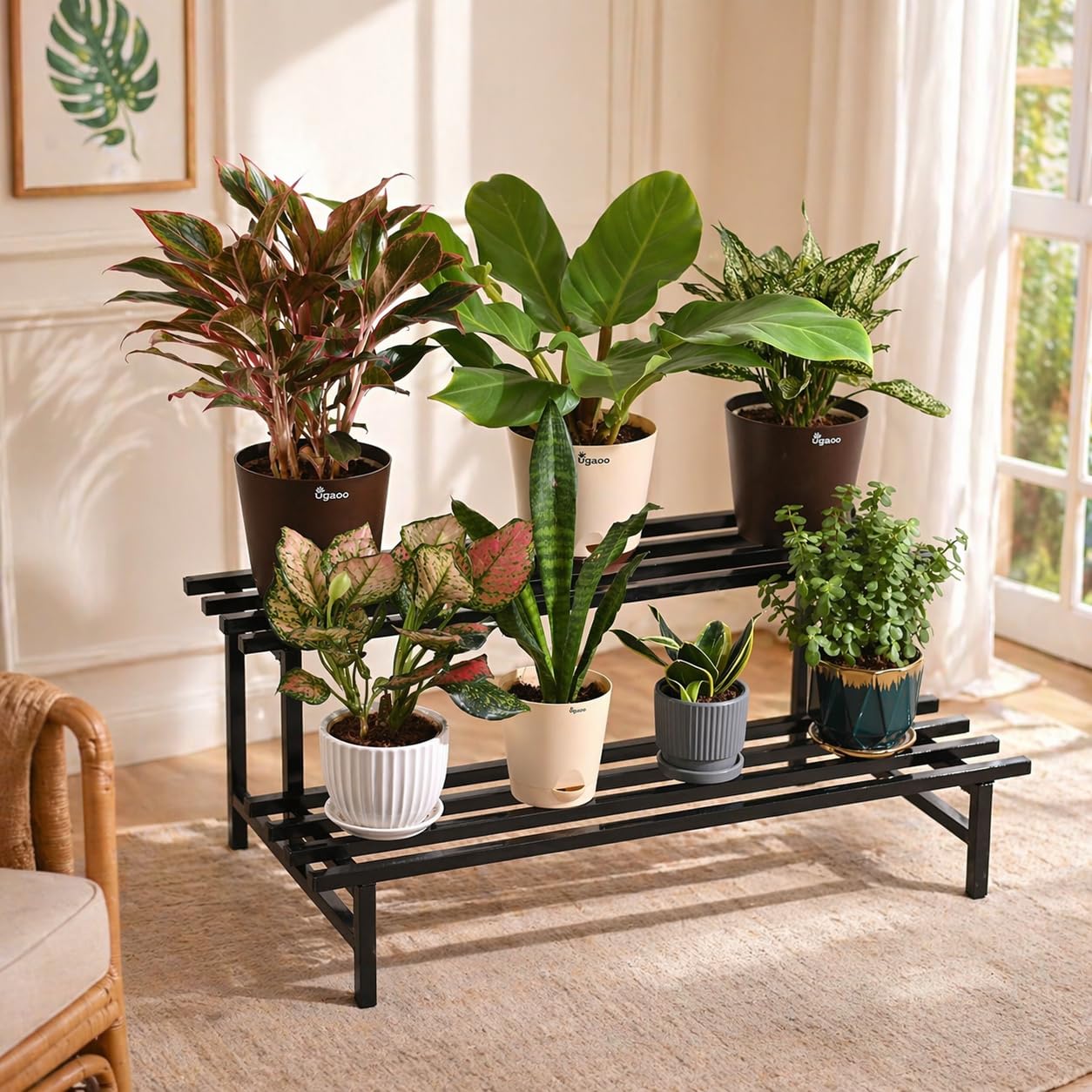 71tJBqyuVCL._SL1254_.jpg UGAOO Elevate 2-Tier Square Tube Heavy Duty Metal Plant Stand - Black | Iron Pot Stand for Indoor & Outdoor Use | Balcony, Patio, Living Room & Garden Decor - Image 1