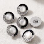 Pack of 6 Acrylic Shiny Finish Silver with Black Enamel and Zircon Buttons Diameter 18 mm,(28L) Sewing and Art and Craft Round Buttons Korean Style Boutique Design - Image 2