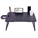 Foldable Wooden Mini Laptop Table for Bed, Study Table with Drawer, Mobile Holder (Blacks)