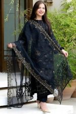 ROYALICA Women's Black Embroidered Georgette Pakistani Suit Set with - Image 4