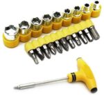 24-Piece T-Shape Ratchet Screwdriver Set with Socket Spanner & Interchangeable Bits | Multipurpose Hand Tool Kit for Home, Office, Furniture, Bicycle & DIY Repair