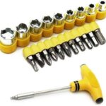 24-Piece T-Shape Ratchet Screwdriver Set with Socket Spanner & Interchangeable Bits | Multipurpose Hand Tool Kit for Home, Office, Furniture, Bicycle & DIY Repair