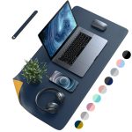 SEASPIRIT Double side Non-Slip Desk Pad Waterproof PVC Leather Table Protector Large Mouse Pad, Easy Clean Laptop Writing Mat for Office /Home (Brown+Gray, Pack of 1) (60*35, Navy blue and Yellow)