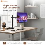 BonKaso Adjustable Single Arm Monitor Stand for Desk | Alloy Steel Durable Mount for 13”-27” Screens | 360° Rotation, Height Adjustable, Cable Management, Space Saving Monitor Arm (Black & White) - Image 2