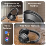 pTron Studio Ultima w/ 60Hrs Playtime, Dual Device Pairing, 40mm Drivers, Custom EQ, Mobile App, Wireless Over Ear Headphones w/HD Mic & TruTalk AI-ENC Calls, BTv5.4 & Type-C Charging (Jet Black) - Image 9