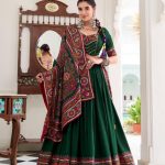 Women’s Green Dolla Silk Lehenga Choli with Dupatta, Navratri Chaniya Choli for Women, Garba Dress, Designer Party Wear Wedding Lehenga Set