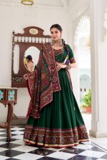 Women’s Green Dolla Silk Lehenga Choli with Dupatta, Navratri Chaniya Choli for Women, Garba Dress, Designer Party Wear Wedding Lehenga Set